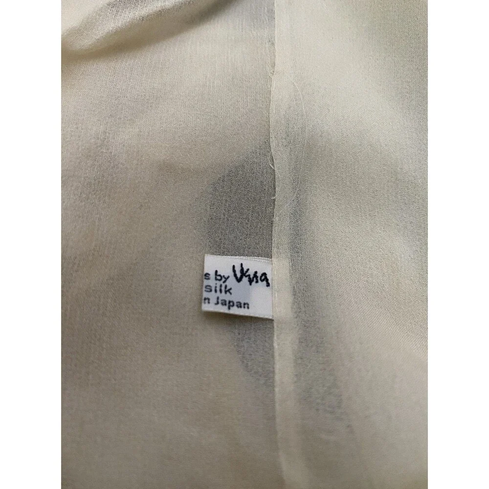 Vintage 60s Vera Neumann Scarf Ivory Silk Infinity Circle Sheer Chiffon